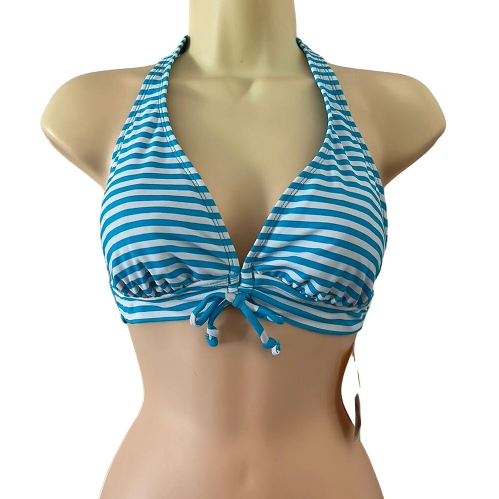 Joe Boxer Junior Size L Blue & White Striped Halter Bikini Top NWT